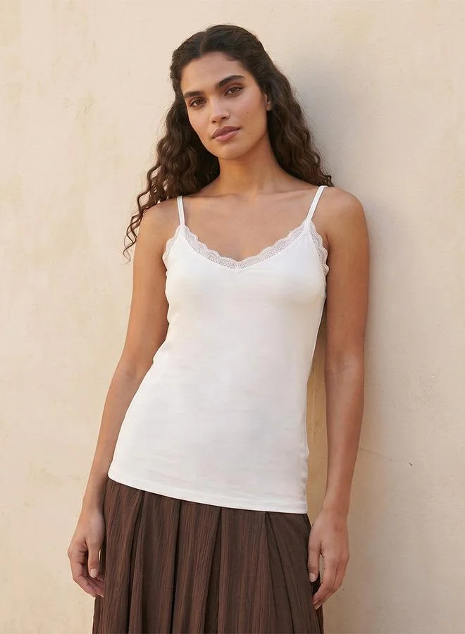 Splash FAV Basic Slim Fit Camisole with Lace Trim