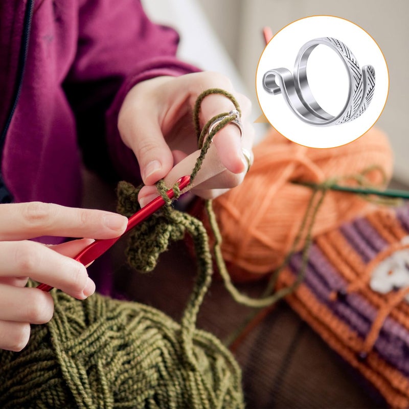 ANCIRS Knitting Crochet Loop Ring for Fingers, Adjustable Crochet Tension Ring, Metal Open Yarn Guide Finger Holders, Knitting Thimbles for Crochet- Silver - Image 4