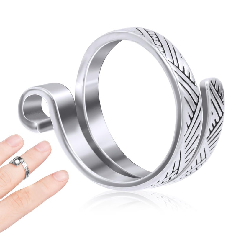 ANCIRS Knitting Crochet Loop Ring for Fingers, Adjustable Crochet Tension Ring, Metal Open Yarn Guide Finger Holders, Knitting Thimbles for Crochet- Silver - Image 1
