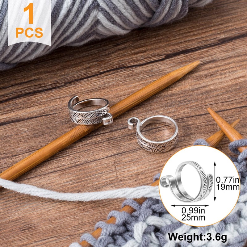 ANCIRS Knitting Crochet Loop Ring for Fingers, Adjustable Crochet Tension Ring, Metal Open Yarn Guide Finger Holders, Knitting Thimbles for Crochet- Silver - Image 2