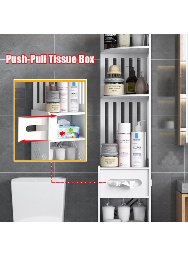 Flushrenic Bathroom storage boxes and cabinets, toilet paper racks, corner floors for slim bathroom storage, slender paper racks, small storage boxes with toilet paper drawers in the bathroom, waterproof and lightweight (white) - Image 4