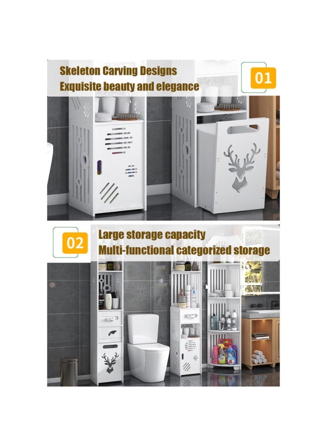 Flushrenic Bathroom storage boxes and cabinets, toilet paper racks, corner floors for slim bathroom storage, slender paper racks, small storage boxes with toilet paper drawers in the bathroom, waterproof and lightweight (white) - Image 5