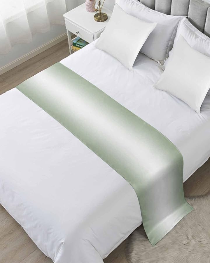 Sage Green Bed Runner 102x20 Inches for California King Size Bed Decorative Throw - Image 1