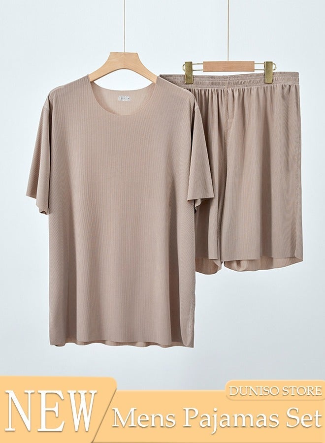 DUNISO Men's 2pcs Pajama Set Short Sleeve Nightgown Sleepwear Breathable Loungewear Comfortable Round Neck Nightwear Summer Home Wear - Image 1