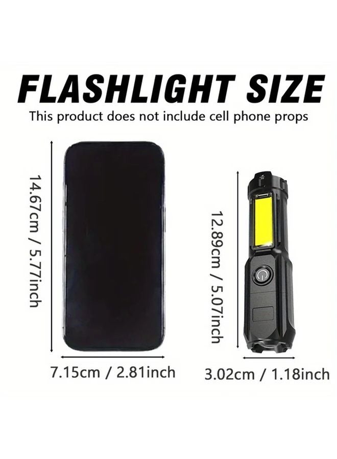 1pc COB Flashlight Super Bright USB LED Torch 3 Modes Zoomable Portable Light - Image 5
