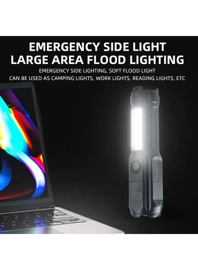 1pc COB Flashlight Super Bright USB LED Torch 3 Modes Zoomable Portable Light - Image 3