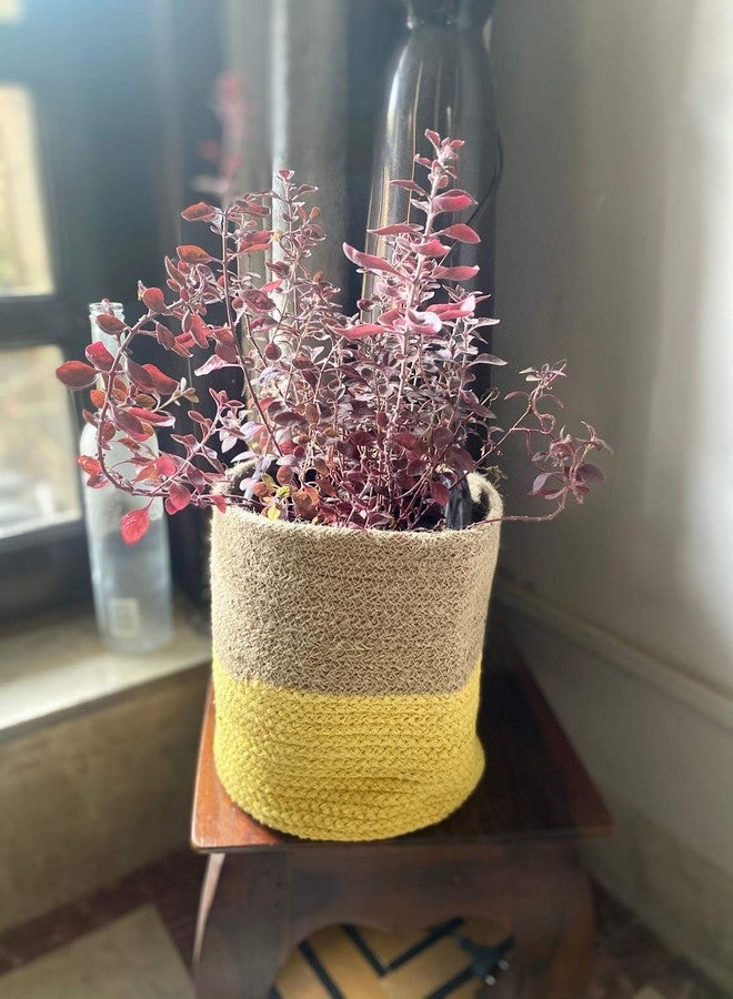 pepme Home Jute, Cotton Basket, Planter Basket for Home, Multi-Purpose Storage Bag for Bathroom, Living Room, Laundry & Toys (Yellow, 8 Inches, Pack of 1) - Image 1