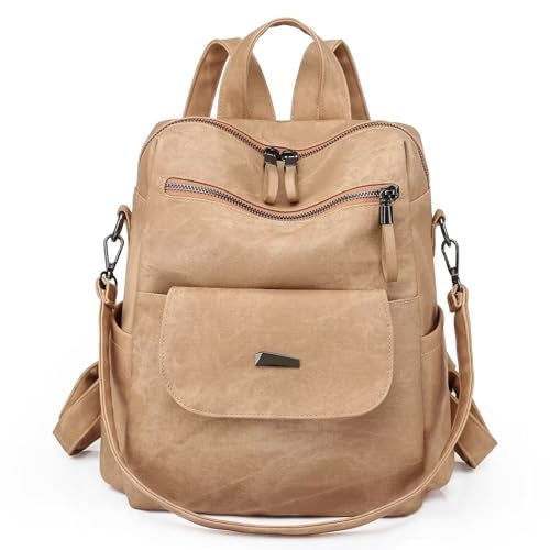 WYFJNX PU Leather Backpack Purse for Women Fashion Multipurpose Design Handbag Ladies Shoulder Bags Travel Backpack Khaki - Image 1