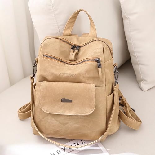 WYFJNX PU Leather Backpack Purse for Women Fashion Multipurpose Design Handbag Ladies Shoulder Bags Travel Backpack Khaki - Image 4
