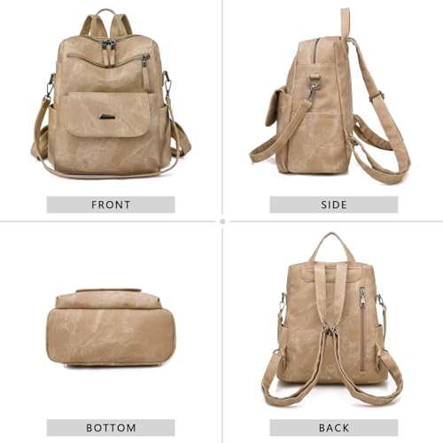 WYFJNX PU Leather Backpack Purse for Women Fashion Multipurpose Design Handbag Ladies Shoulder Bags Travel Backpack Khaki - Image 3