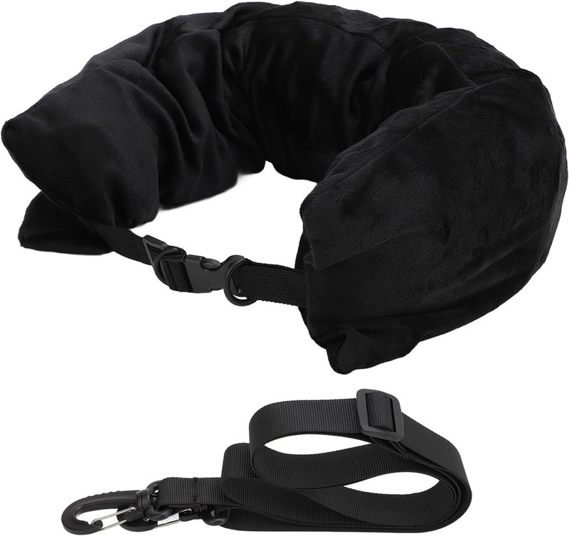 Tbest Stuffable Travel Pillow, U Shape Pillow Storage Travel Soft Velvet Neck Case Cover with Adjustable Strap Fillable Storage Bag (Black - Image 1