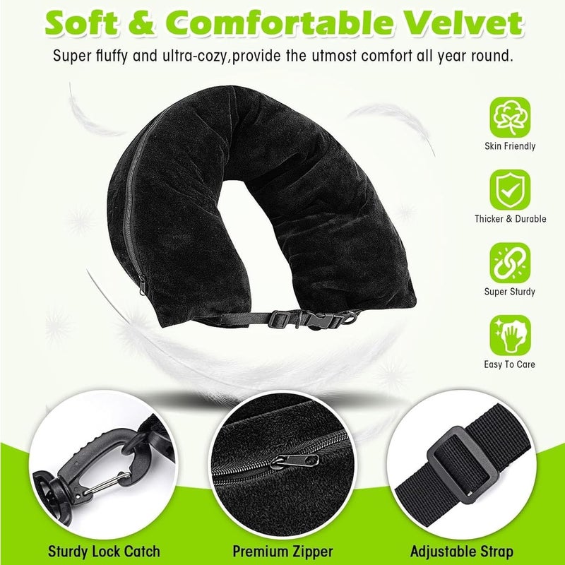 Tbest Stuffable Travel Pillow, U Shape Pillow Storage Travel Soft Velvet Neck Case Cover with Adjustable Strap Fillable Storage Bag (Black - Image 5