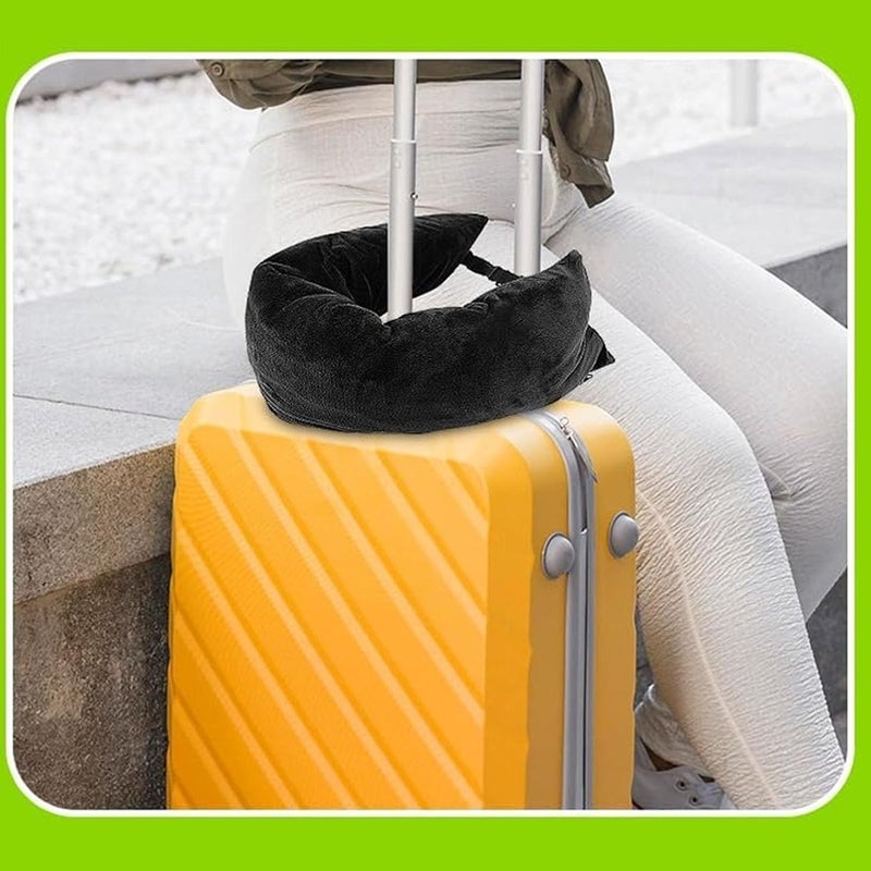 Tbest Stuffable Travel Pillow, U Shape Pillow Storage Travel Soft Velvet Neck Case Cover with Adjustable Strap Fillable Storage Bag (Black - Image 4