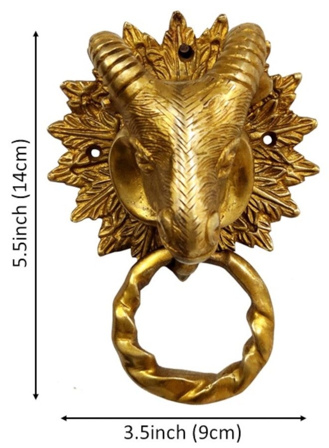 Purpledip Brass Metal Door Knocker Drawer Pull Ring Handle: Antique Design Ram Head Gate Handle (11017) - Image 5