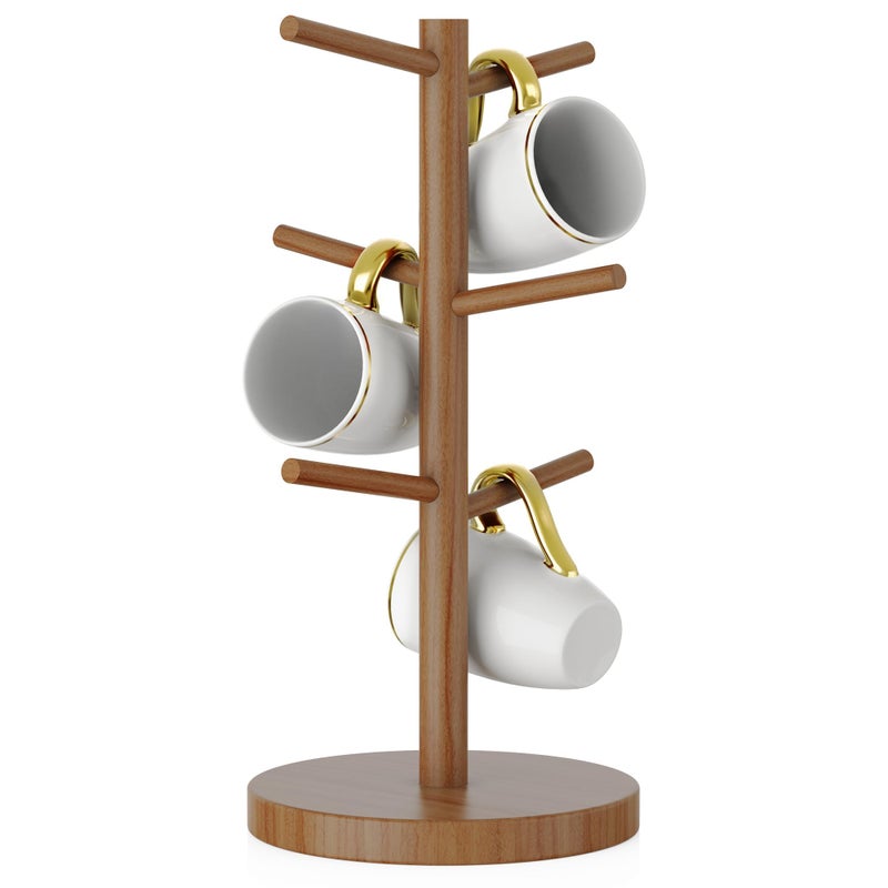 Wisuce Bamboo Coffee Mug Holder Tree, Thicker Base Coffee Cup Holder Stand for Counter, Countertop Mug Rack Organizer with 6 Hooks (Brown - Image 1