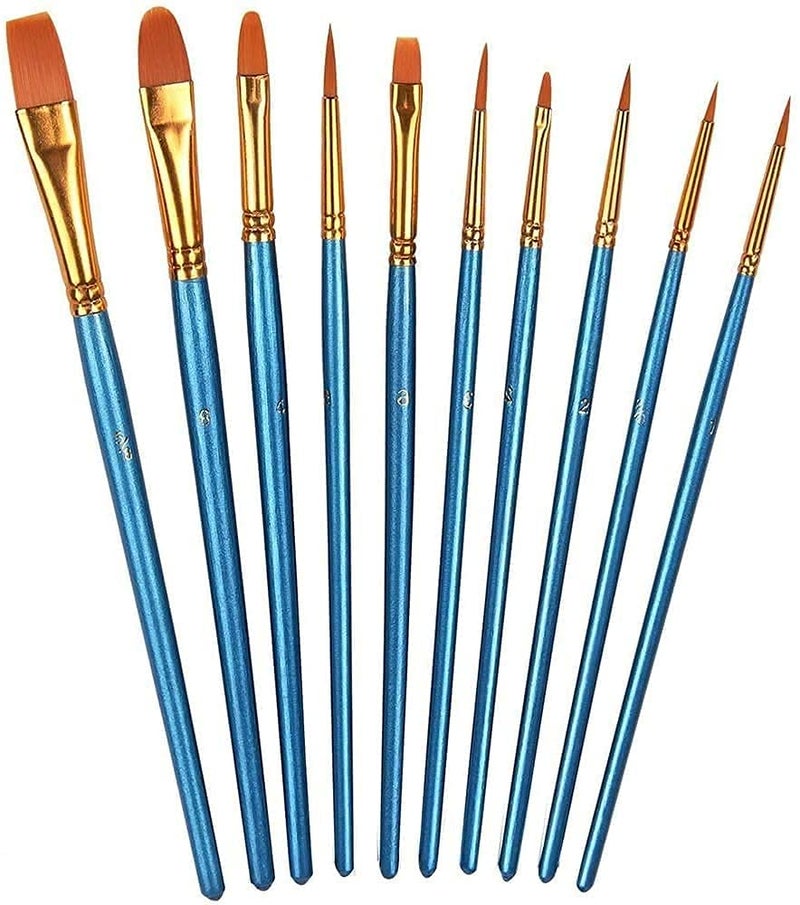 MYZON Artist Paint Brush Set, 10pcs Round Pointed Tip Nylon Hair Artist Detail Paintbrushes, Professional Fine Acrylic Oil Watercolor Painting Brushes Set Artist Professional Kits - Image 1