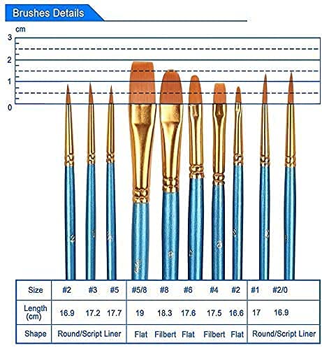 MYZON Artist Paint Brush Set, 10pcs Round Pointed Tip Nylon Hair Artist Detail Paintbrushes, Professional Fine Acrylic Oil Watercolor Painting Brushes Set Artist Professional Kits - Image 3