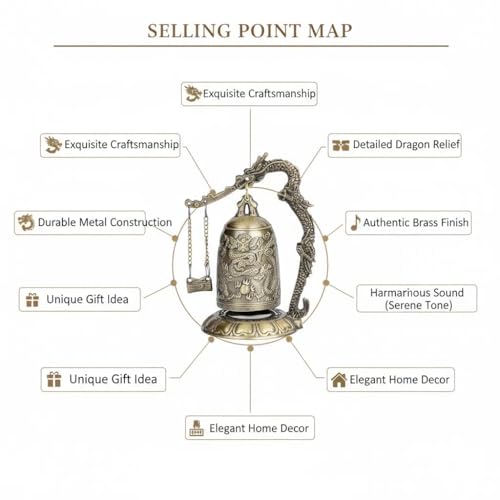 I-MART Asian Oriental Brass Gong with Dragon Stand Mini Gong Meditation Bell for Japanese Desk Accessories Tibetan Bells and Dragon Symbol Zen Art Accent - Image 4