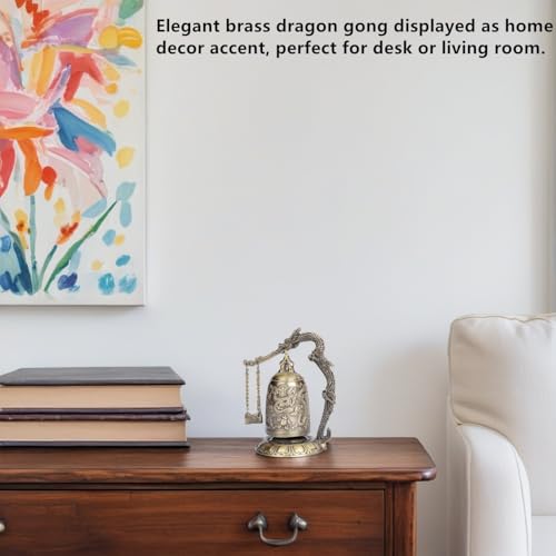 I-MART Asian Oriental Brass Gong with Dragon Stand Mini Gong Meditation Bell for Japanese Desk Accessories Tibetan Bells and Dragon Symbol Zen Art Accent - Image 2
