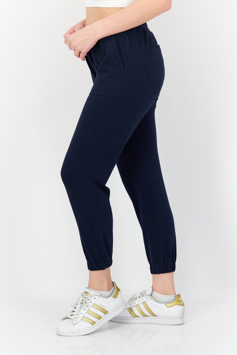 Market And Spruce Women Straight Leg Plain Jogger Pants, Navy Blue - Image 3