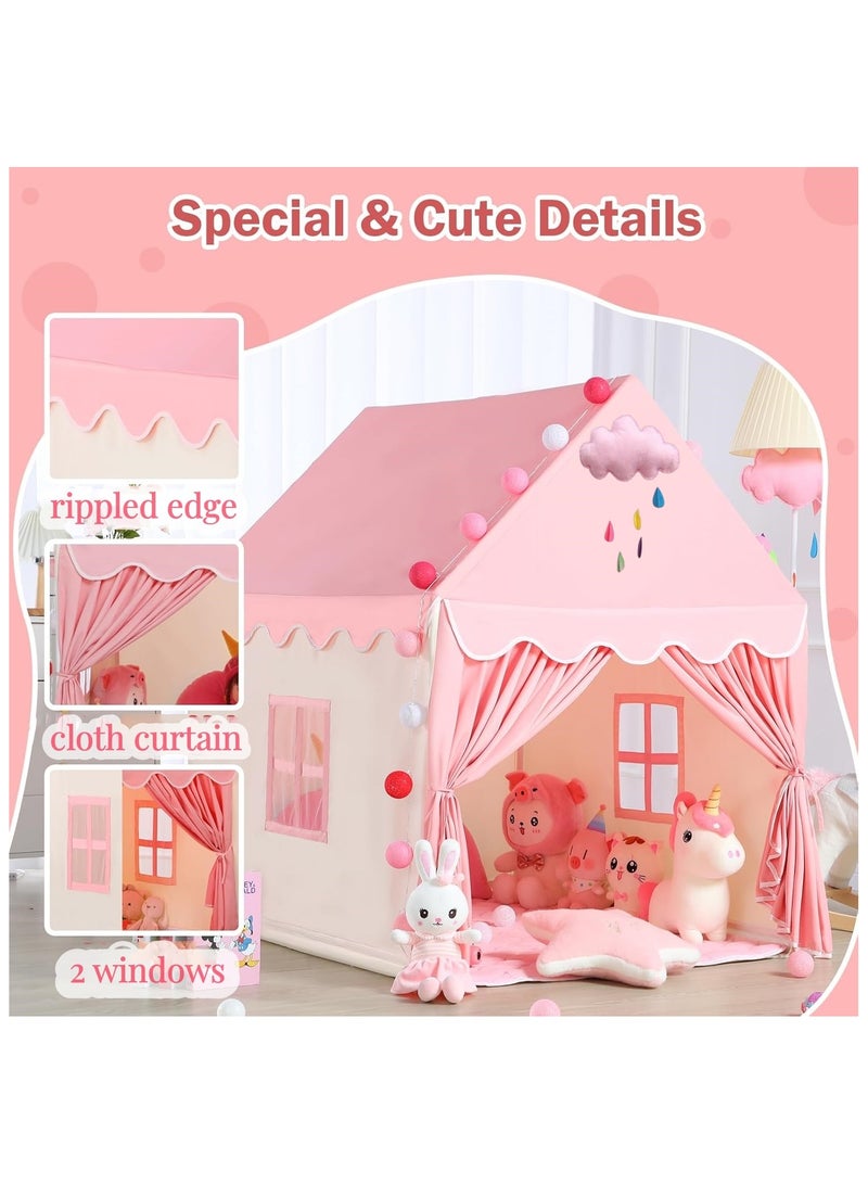MIXDE Kids Playhouse with LED Lights and Coral Fleece Mat, Children's Play Tent Activity Center, Cute Princess Castle Game House for Girls, Suitable for bedrooms, living room, backyards, parks (Pink Color  - Image 4