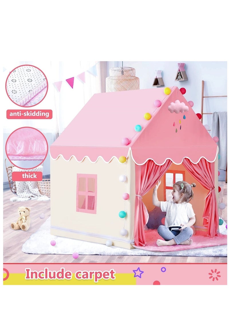 MIXDE Kids Playhouse with LED Lights and Coral Fleece Mat, Children's Play Tent Activity Center, Cute Princess Castle Game House for Girls, Suitable for bedrooms, living room, backyards, parks (Pink Color  - Image 3