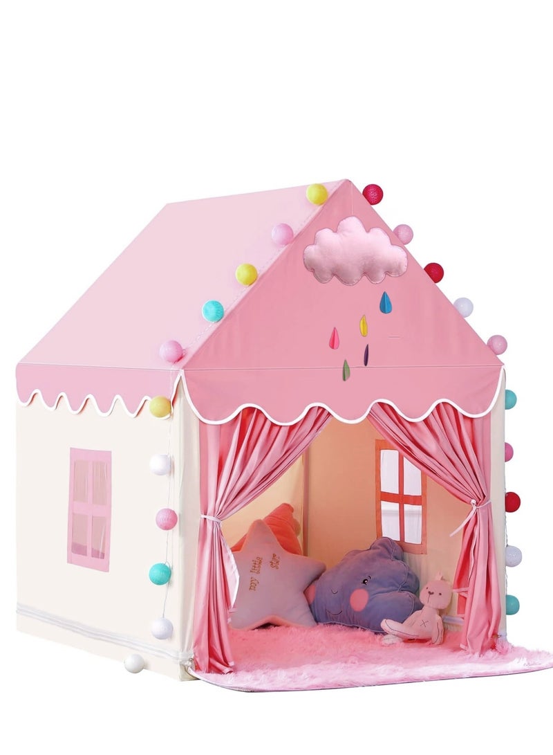 MIXDE Kids Playhouse with LED Lights and Coral Fleece Mat, Children's Play Tent Activity Center, Cute Princess Castle Game House for Girls, Suitable for bedrooms, living room, backyards, parks (Pink Color  - Image 1