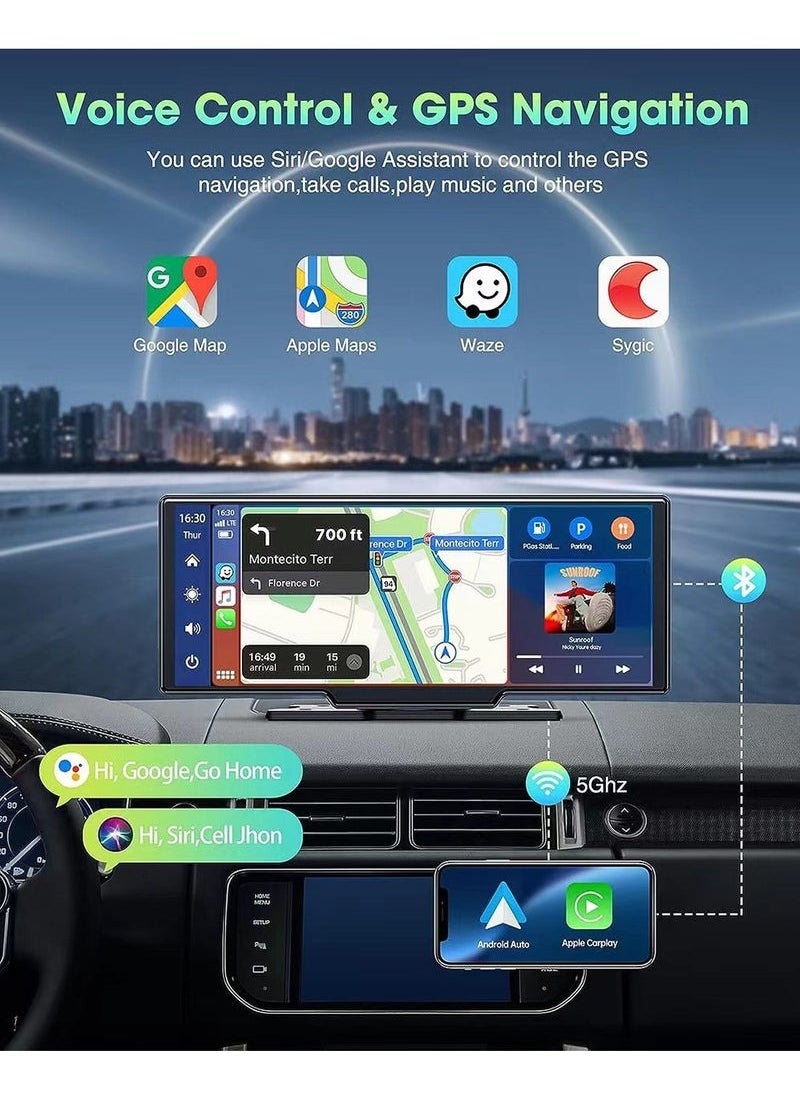 XiuWoo - Wireless Apple Carplay Car Stereo,Portable 10.26 Inch Touch Screen Android Auto,4K Dash Cam,1080p Backup Camera DVR,Drive Mate Carplay Navigation with Mirror Link/Siri/FM/Bluetooth - Image 1