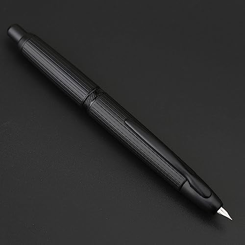 erofa Majohn A1 Retractable Fountain Pen Extra Fine Nib with Box, Black Stripe Press Ink Pen with Converter for Writing (With Clip Version) - Image 2