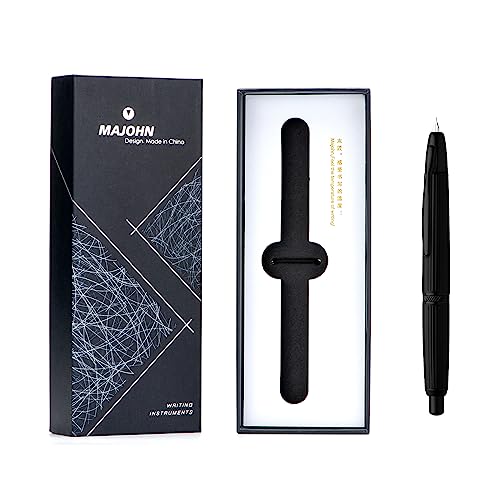 erofa Majohn A1 Retractable Fountain Pen Extra Fine Nib with Box, Black Stripe Press Ink Pen with Converter for Writing (With Clip Version) - Image 5