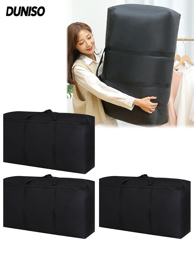 DUNISO 3 Pcs 90 * 58* 25cm Oversized Waterproof Storage Bag With Zips ，Extra Large Oxford Material  Moving Bags  with Carrying Handles，Reusable Big Bag is suitable for Duvet, Laundry, Clothes and Quilt（Black） - Image 1