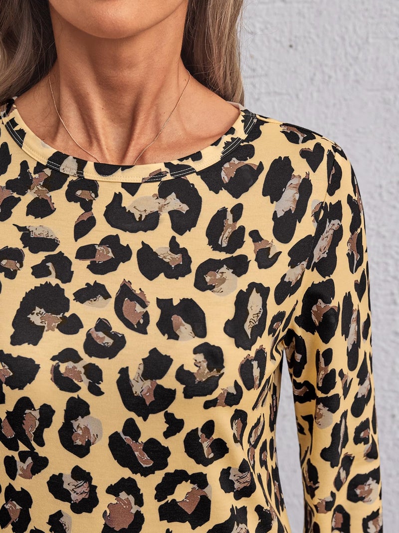 AUTOMET Womenâ€˜s Basic Long Sleeve Crewneck, Plus Size Winter & Spring Top, Casual Fall Tee for Teacher & Everyday Outfits 01Leopard2 M - Image 5