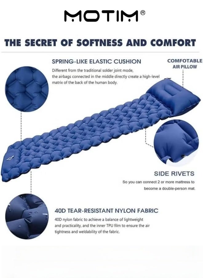 Motim Camping Sleeping Pad Extra Thickness 3.9 Inch Inflatable Sleeping Mat with Pillow Built-in Pump Compact Ultralight Waterproof Camping Air Mattress for Hiking Tent Traveling Blue - Image 3