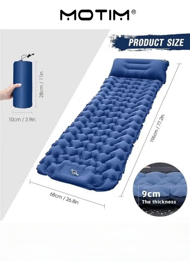 Motim Camping Sleeping Pad Extra Thickness 3.9 Inch Inflatable Sleeping Mat with Pillow Built-in Pump Compact Ultralight Waterproof Camping Air Mattress for Hiking Tent Traveling Blue - Image 2