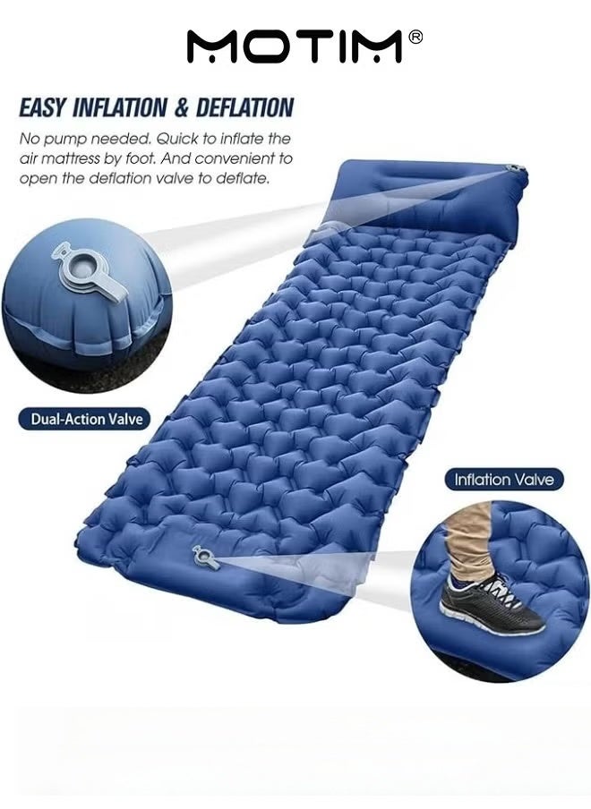 Motim Camping Sleeping Pad Extra Thickness 3.9 Inch Inflatable Sleeping Mat with Pillow Built-in Pump Compact Ultralight Waterproof Camping Air Mattress for Hiking Tent Traveling Blue - Image 4