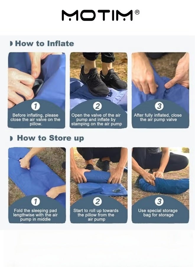 Motim Camping Sleeping Pad Extra Thickness 3.9 Inch Inflatable Sleeping Mat with Pillow Built-in Pump Compact Ultralight Waterproof Camping Air Mattress for Hiking Tent Traveling Blue - Image 5