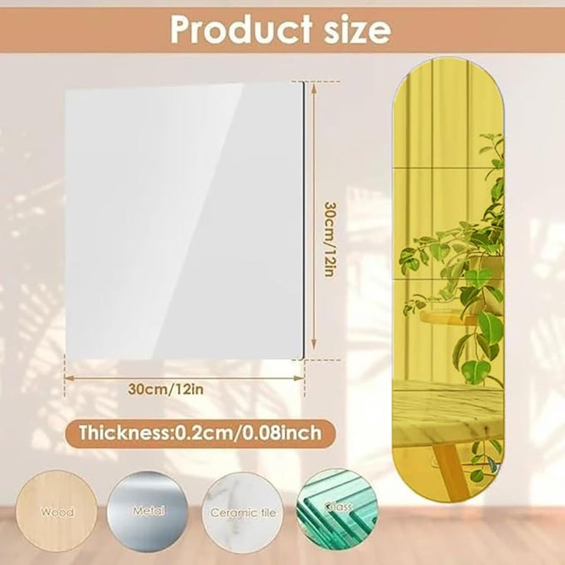 Set of 4 Gold Arch Acrylic Mirror Wall Stickers, 30cm Self-Adhesive Flexible Mirror Tiles, DIY Decorative Full Length Wall Mirror for Bedroom, Living Room & Home Decor - Image 2