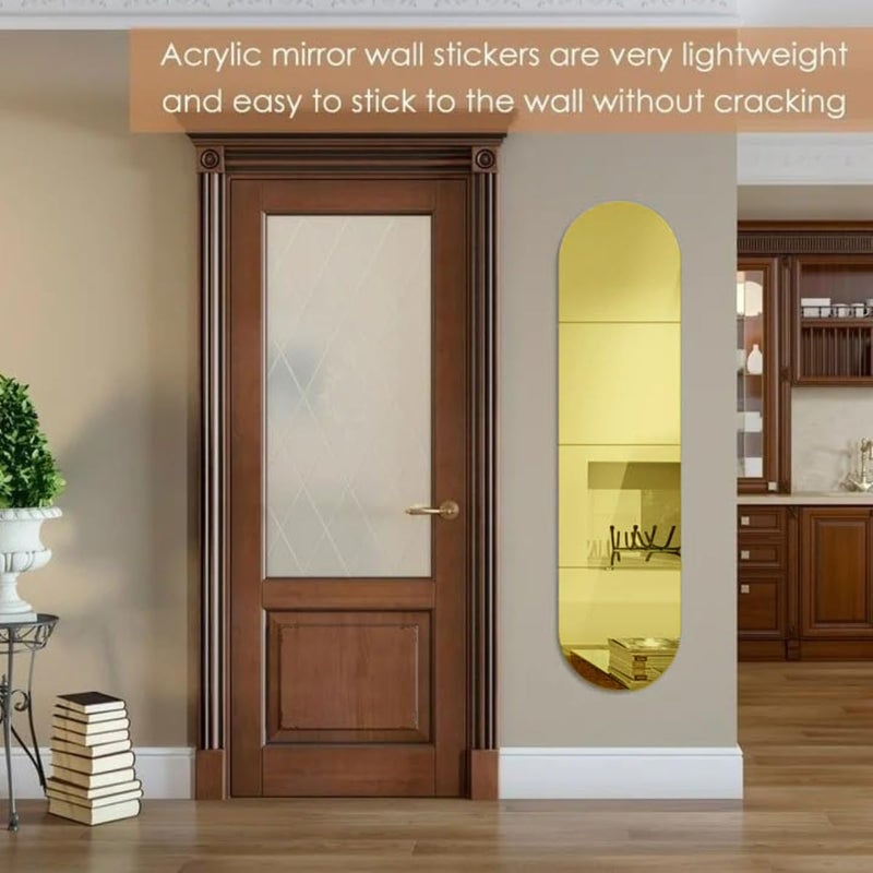 Set of 4 Gold Arch Acrylic Mirror Wall Stickers, 30cm Self-Adhesive Flexible Mirror Tiles, DIY Decorative Full Length Wall Mirror for Bedroom, Living Room & Home Decor - Image 1