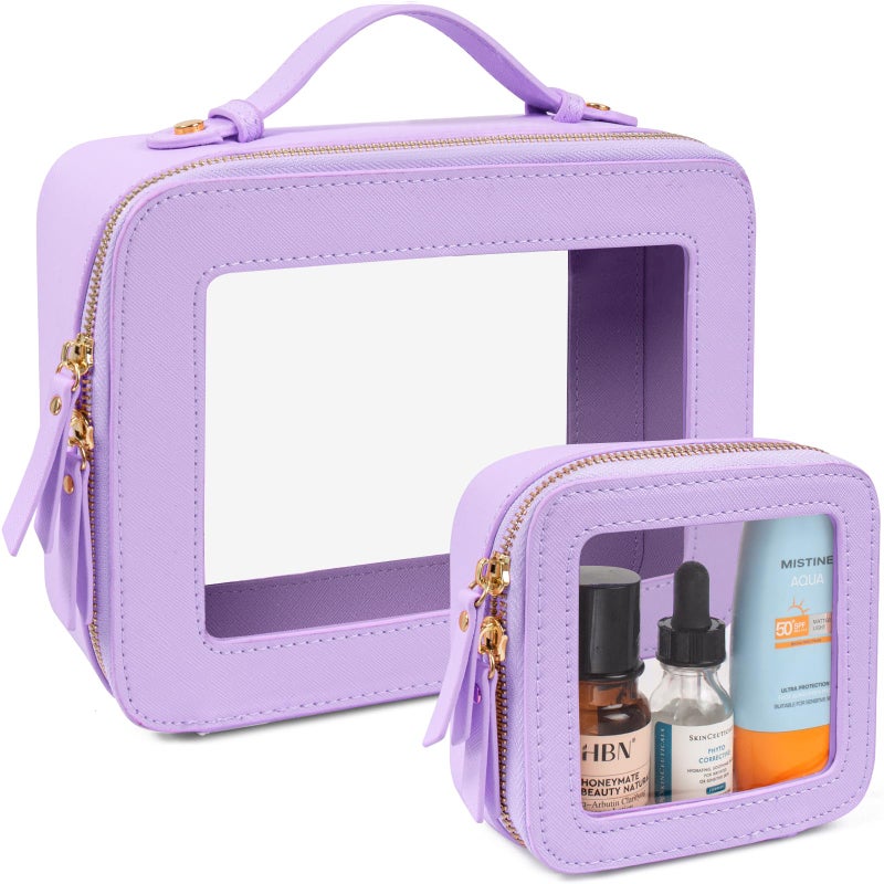 LETGO Clear Makeup Bags Set TSA Approved Toiletry Bag with Handle Large Opening Clear Toiletry Bags Case Pouch for Travel Essentials Car Accessories for Women Men 02PackPurple
