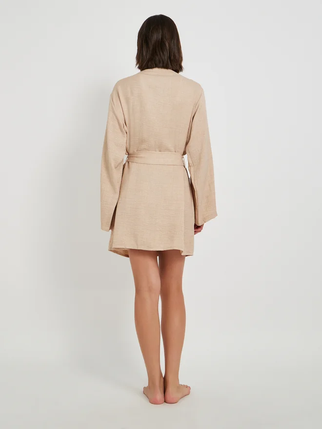 Take Two Take Two Wave Lace Detail Long Sleeve Robe with Tie Belt