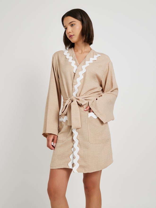 Take Two Take Two Wave Lace Detail Long Sleeve Robe with Tie Belt  - Image 2