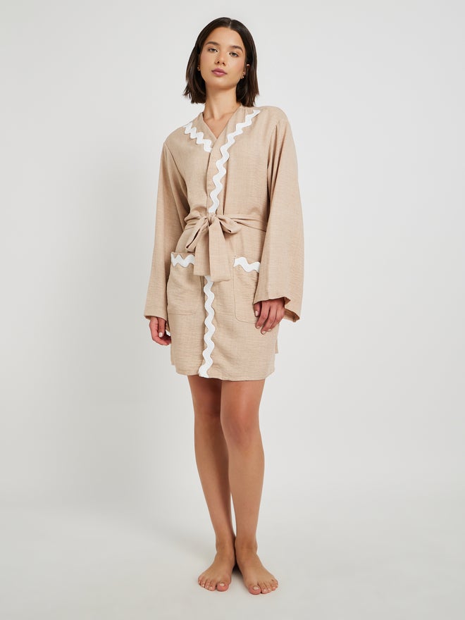 Take Two Take Two Wave Lace Detail Long Sleeve Robe with Tie Belt  - Image 1