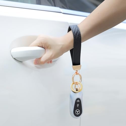 Weixiltc Leather Wristlet Keychain, Car Key Chain Holder with 2 Key Ring and Anti-Lost D Ring, Key Fob Wristband for Women (Black) - Image 4