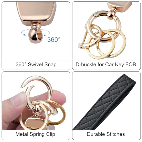 Weixiltc Leather Wristlet Keychain, Car Key Chain Holder with 2 Key Ring and Anti-Lost D Ring, Key Fob Wristband for Women (Black) - Image 3