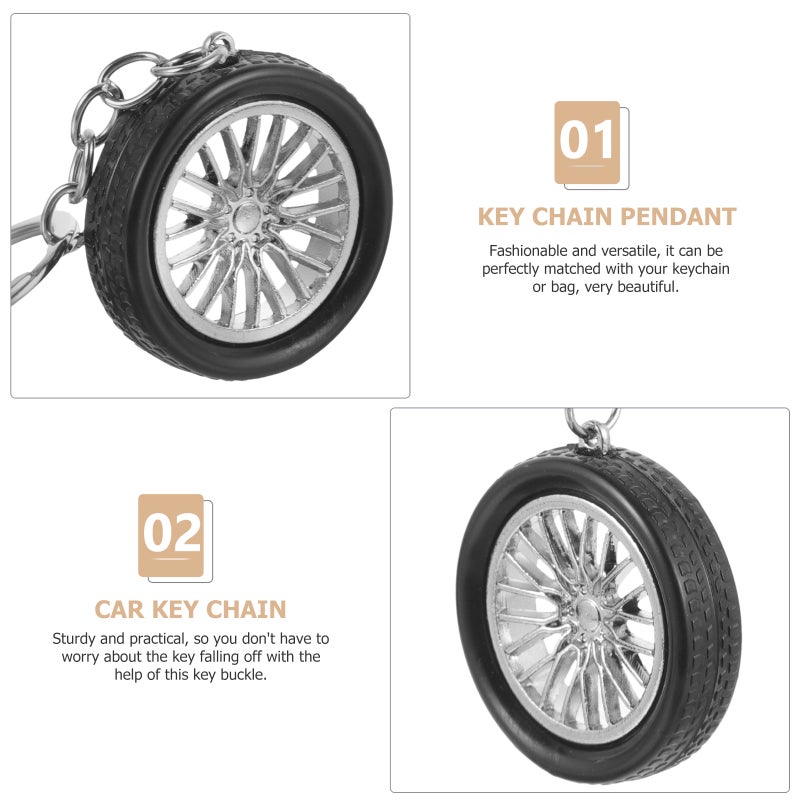 2pcs Auto Keychains Car Wheel Key Chain Cool Automotive Key Pendant Decorations - Image 2