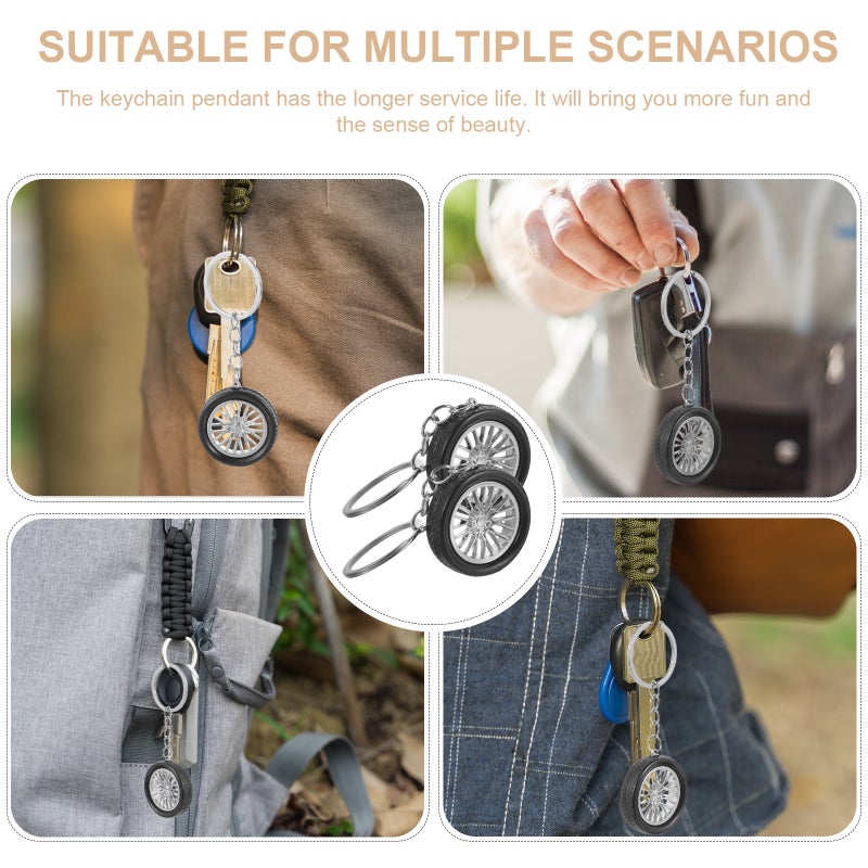 2pcs Auto Keychains Car Wheel Key Chain Cool Automotive Key Pendant Decorations - Image 4