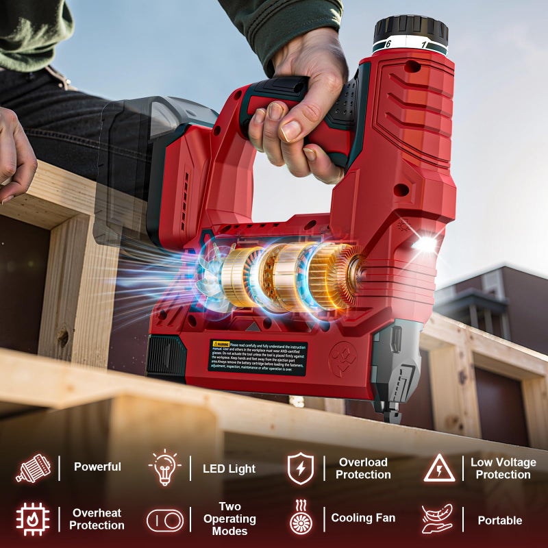 MtiolHig Cordless Brad Nailer 2-in-1 Compatible with Milwaukee 18V Battery, 5/8 to 1-1/4 Inch 18 Gauge Nail Gun with 2000 Nials for Wood Carpentry, Powered Electric, 2 Mode, Tool Only - Image 5