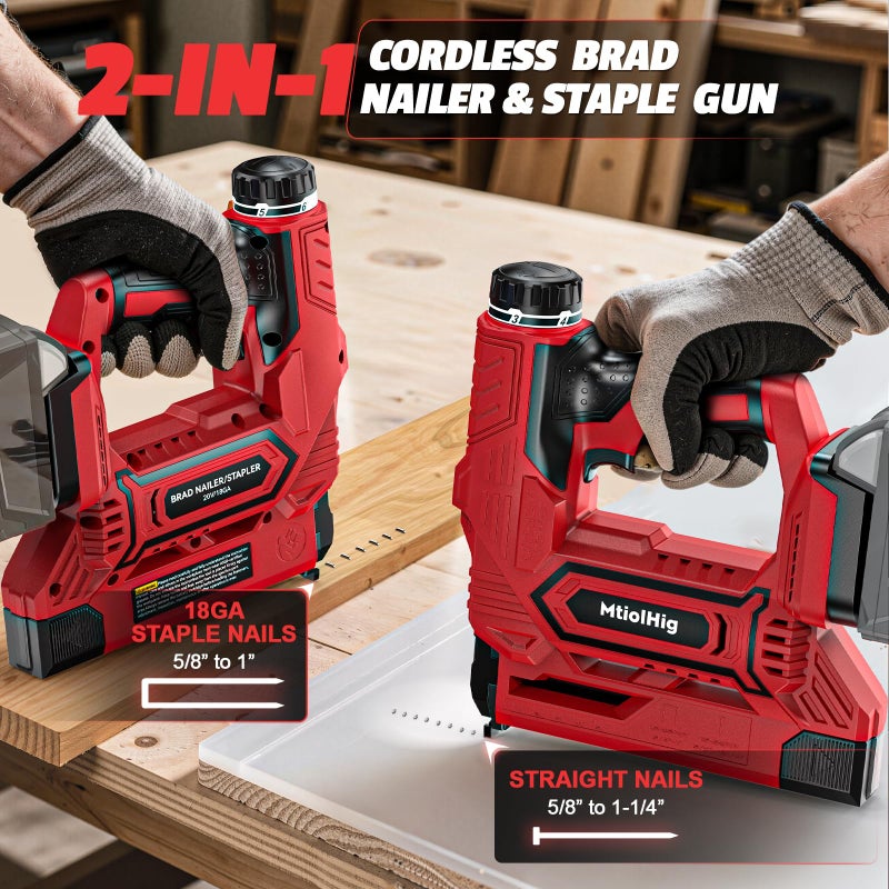 MtiolHig Cordless Brad Nailer 2-in-1 Compatible with Milwaukee 18V Battery, 5/8 to 1-1/4 Inch 18 Gauge Nail Gun with 2000 Nials for Wood Carpentry, Powered Electric, 2 Mode, Tool Only - Image 2