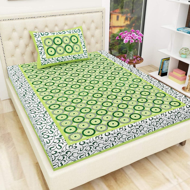 RajasthaniKart Pure Cotton 144 TC Single Size Bed Sheet with 1 Pillow Cover - Bedsheet for Single Bed (Floral,Green, Single Bedsheets Cotton) - Image 4