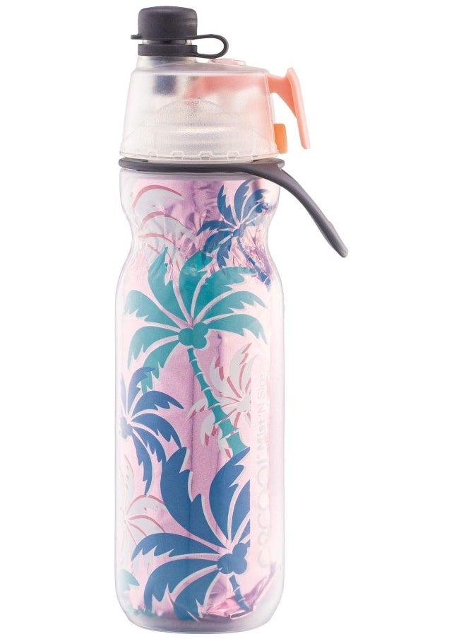 O2COOL Mist N Sip Misting Water Bottle 2-In-1 Mist And Sip Function With No Leak Pull Top Spout Sports Water Bottle Reusable Water Bottle - 20 Oz Pink Palm Tree  - Image 2